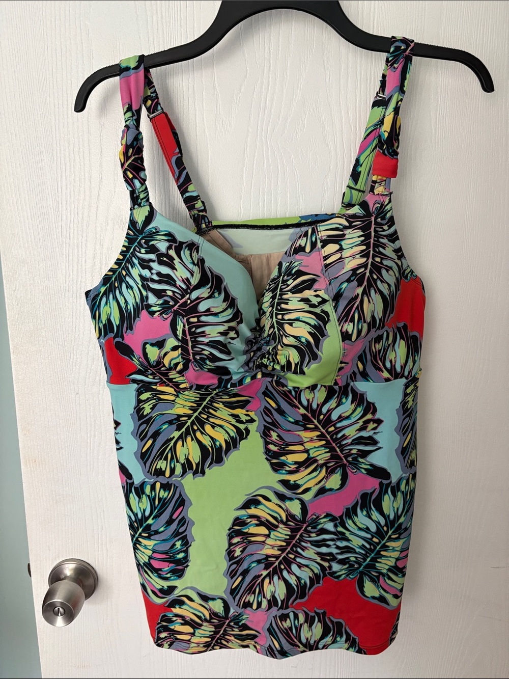 Cacique Tropical Leaf Swim Camisole in Green, Pink, Aqua & Red